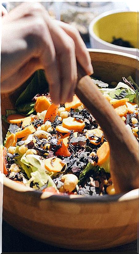 Wooden bowl salad